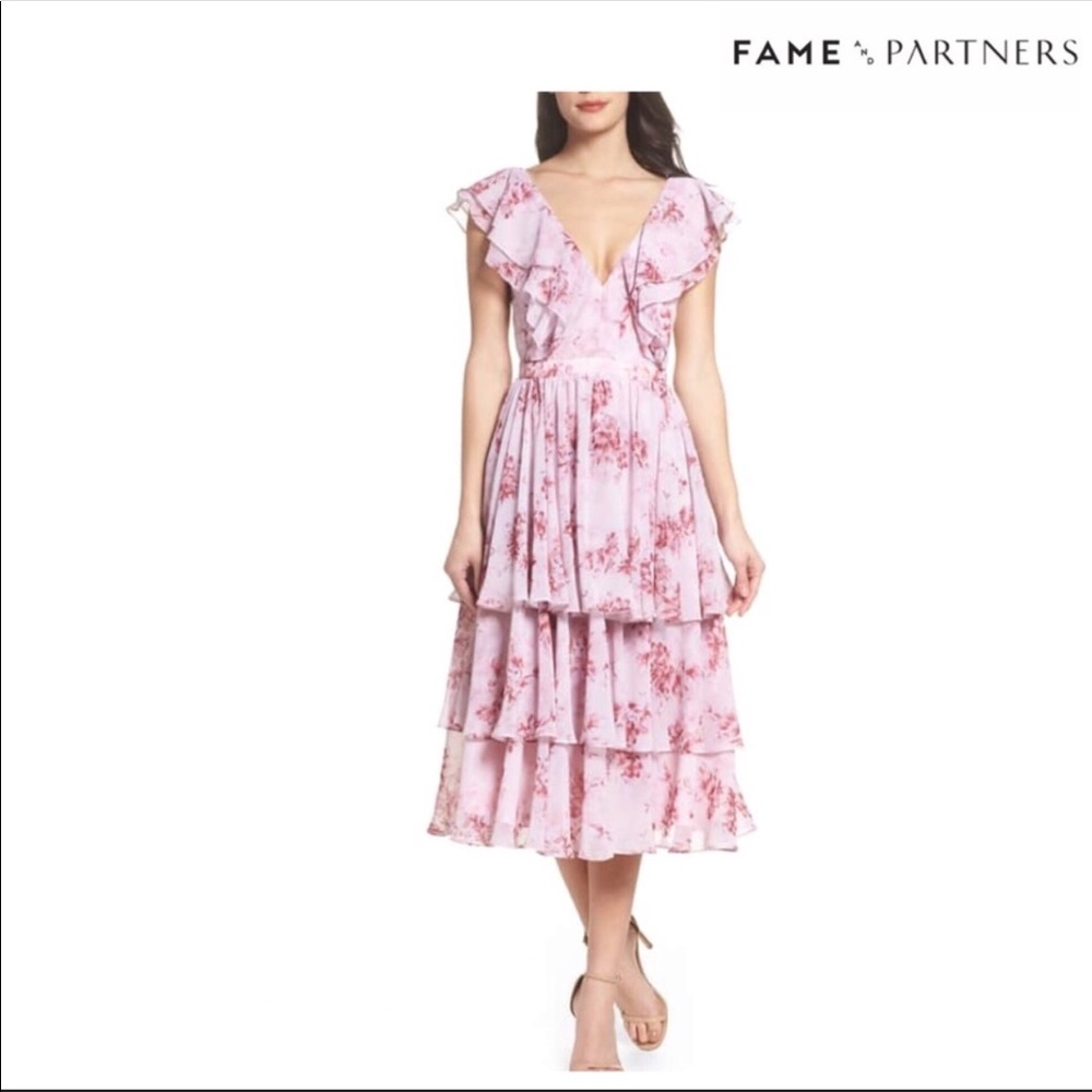 Fame and Partners Tiered Pink Floral Dress